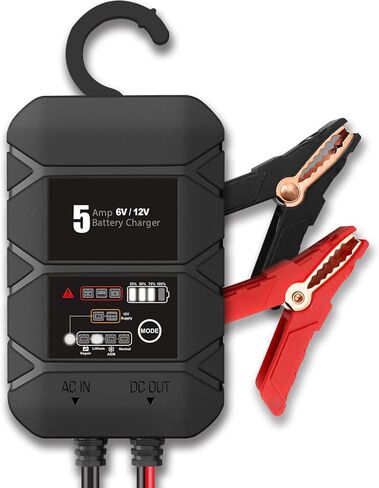 5 Amp Car Battery Charger Automotive Battery Maintainer 6V/12V Trickle Charger with Memory Function, Battery Desulfator for 2-120Ah Batteries, Smart Charger with Hook for LIPO, AGM, Gel, CA, Wet etc. in Kuwait