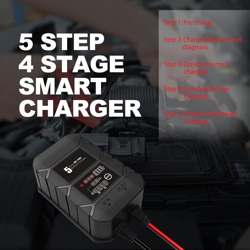 5 Amp Car Battery Charger Automotive Battery Maintainer 6V/12V Trickle Charger with Memory Function, Battery Desulfator for 2-120Ah Batteries, Smart Charger with Hook for LIPO, AGM, Gel, CA, Wet etc. in Kuwait
