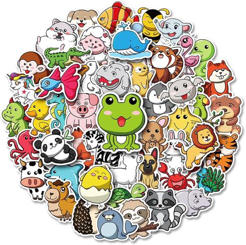 100Pcs Stickers for Kids - Cute Animal Stickers for Kids Water Bottles -Non-Repeating Tear-Resistant Waterproof Vinyl Waterproof Stickers for Water Bottles Waterproof, Reusable Residue-Free Stickers in Kuwait