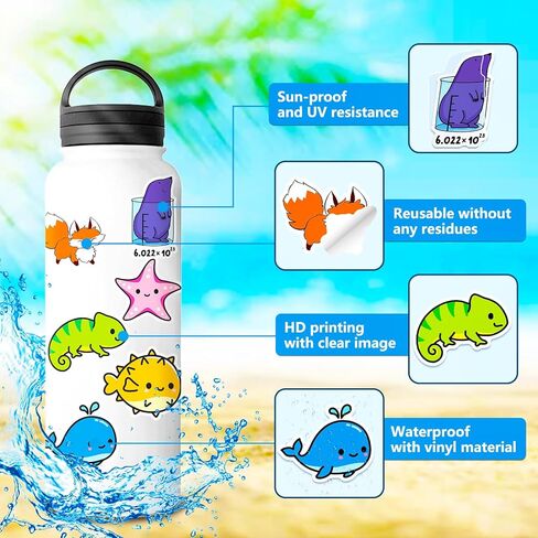 100Pcs Stickers for Kids - Cute Animal Stickers for Kids Water Bottles -Non-Repeating Tear-Resistant Waterproof Vinyl Waterproof Stickers for Water Bottles Waterproof, Reusable Residue-Free Stickers in Kuwait