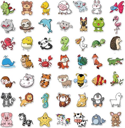 100Pcs Stickers for Kids - Cute Animal Stickers for Kids Water Bottles -Non-Repeating Tear-Resistant Waterproof Vinyl Waterproof Stickers for Water Bottles Waterproof, Reusable Residue-Free Stickers in Kuwait