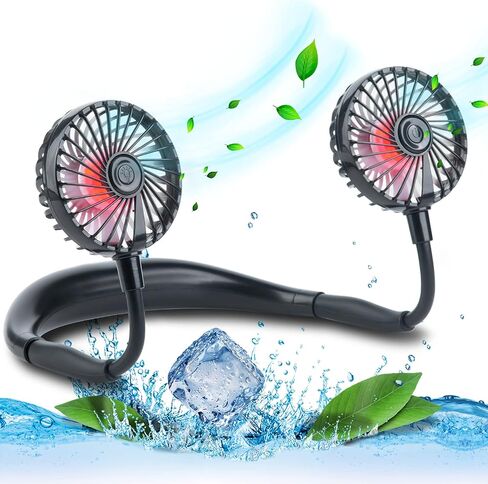 Portable Cooling Neck Fan, Rechargeable USB Personal Neck Fan with Colorful LED lights, 360° Rotation, Wearable Neck Fan Air Conditioner for Office Travel Sport, 3 Adjustable Speeds（2 Pack） in Kuwait