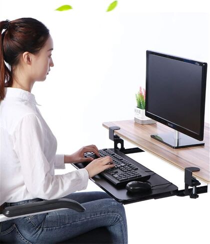 مشبك على صينية لوحة المفاتيح أسفل المكتب، صينية لوحة مفاتيح قابلة للسحب وقابلة للتعديل، مقاس 29.5 بوصة × 10 بوصة للمنزل أو المكتب in Kuwait