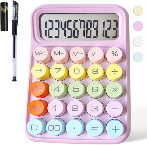 آلة حاسبة ميكانيكية، آلة حاسبة وردية اللون، شاشة LCD كبيرة الحجم مكونة من 12 رقمًا، آلة حاسبة ذات زر دائري كبير تستخدم كآلات حاسبة مكتبية وشاشة إمالة 15 درجة للأطفال (وردي أرجواني) in Saudi Arabia
