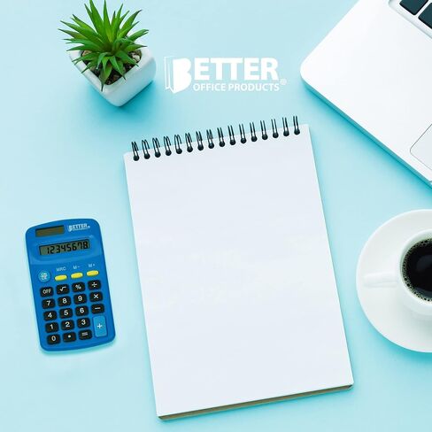 آلات حاسبة صغيرة بحجم الجيب من Better Office Products، 10 عبوات، شاشة عرض بزاوية 8 أرقام، وظيفة قياسية، ألوان متنوعة (أزرق، أسود، وردي)، طاقة مزدوجة مع طاقة بطارية AA متضمنة in Saudi Arabia