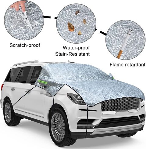 Large Car Windshield Cover for Ice and Snow,Sun Shade UV Protection Cover,Padded Cotton Aluminum Insulate Layer Car Frost Cover Fits Most Car 90.5inch*94.4inch*54.3inch With Extra Ice Scraper in Kuwait