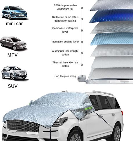 Large Car Windshield Cover for Ice and Snow,Sun Shade UV Protection Cover,Padded Cotton Aluminum Insulate Layer Car Frost Cover Fits Most Car 90.5inch*94.4inch*54.3inch With Extra Ice Scraper in Kuwait