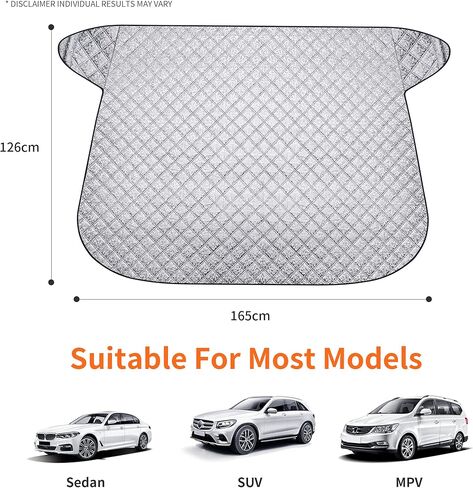 Extra Large Windshield Snow Cover for Ice & Sleet, Weatherproof for Winter, Multiple Anchors, Freeze Protector for Coupe Sedan Truck Van SUV, 63" x 49.6" inch (Black) in Kuwait