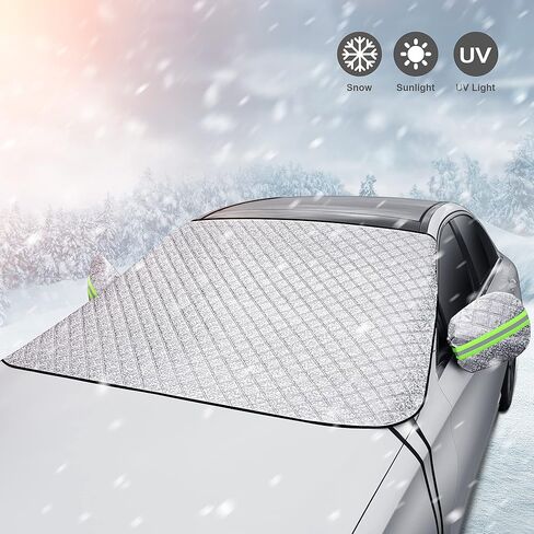 Extra Large Windshield Snow Cover for Ice & Sleet, Weatherproof for Winter, Multiple Anchors, Freeze Protector for Coupe Sedan Truck Van SUV, 63" x 49.6" inch (Black) in Kuwait