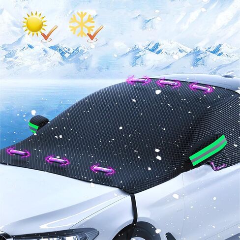 Large Car Windshield Cover for Ice and Snow,Automobile Snow Cover with Side Window and Rearview Mirror Protector,Universal for Most Vehicle, Car and SUV to Protect from Snow,Rain,Sun and Frost in Saudi Arabia