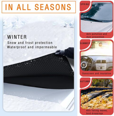 Large Car Windshield Cover for Ice and Snow,Automobile Snow Cover with Side Window and Rearview Mirror Protector,Universal for Most Vehicle, Car and SUV to Protect from Snow,Rain,Sun and Frost in Saudi Arabia