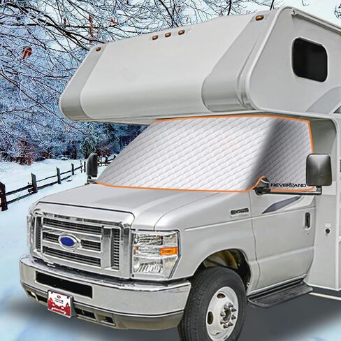 نيفرلاند RV غطاء الزجاج الأمامي للفئة C فورد 1997-2023، غطاء النافذة الأمامية RV غطاء الزجاج الأمامي للزجاج الأمامي RV مع مغناطيس قوي، فتحات مرآة جانبية، أشرطة زاوية مرنة in Kuwait