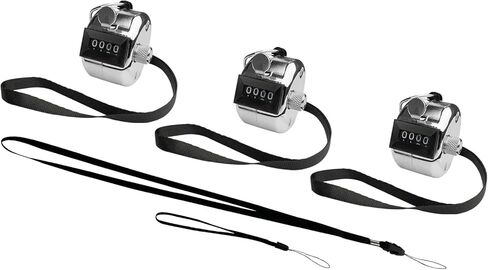 BGJRBY 3 عبوات معدنية من عداد النقر اليدوي، 4 أرقام عدد الفرس مع علبة معدنية عداد ميكانيكي للتدريب، والحياكة، واللفة، وصيد الأسماك، والجولف والصف مع حبل 2 من النايلون، فضي in Kuwait