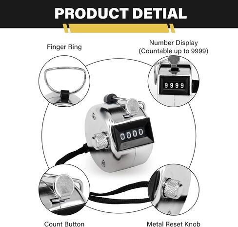BGJRBY 3 عبوات معدنية من عداد النقر اليدوي، 4 أرقام عدد الفرس مع علبة معدنية عداد ميكانيكي للتدريب، والحياكة، واللفة، وصيد الأسماك، والجولف والصف مع حبل 2 من النايلون، فضي in Kuwait