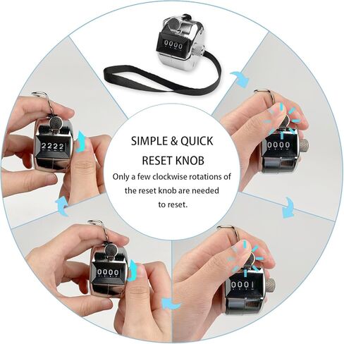 BGJRBY 3 عبوات معدنية من عداد النقر اليدوي، 4 أرقام عدد الفرس مع علبة معدنية عداد ميكانيكي للتدريب، والحياكة، واللفة، وصيد الأسماك، والجولف والصف مع حبل 2 من النايلون، فضي in Kuwait