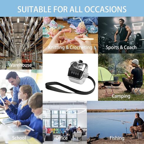 BGJRBY 3 عبوات معدنية من عداد النقر اليدوي، 4 أرقام عدد الفرس مع علبة معدنية عداد ميكانيكي للتدريب، والحياكة، واللفة، وصيد الأسماك، والجولف والصف مع حبل 2 من النايلون، فضي in Kuwait