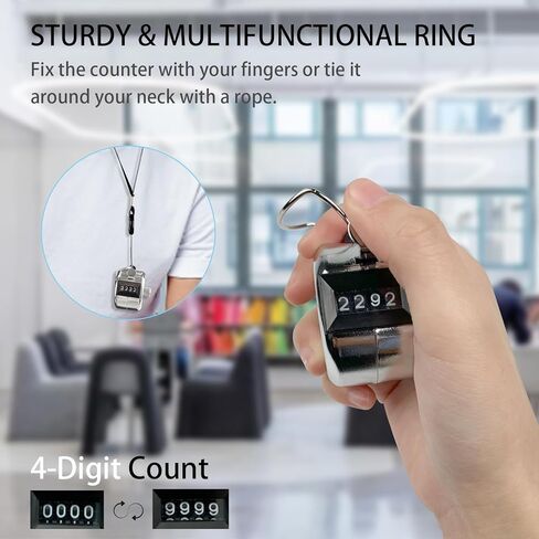 BGJRBY 3 عبوات معدنية من عداد النقر اليدوي، 4 أرقام عدد الفرس مع علبة معدنية عداد ميكانيكي للتدريب، والحياكة، واللفة، وصيد الأسماك، والجولف والصف مع حبل 2 من النايلون، فضي in Kuwait