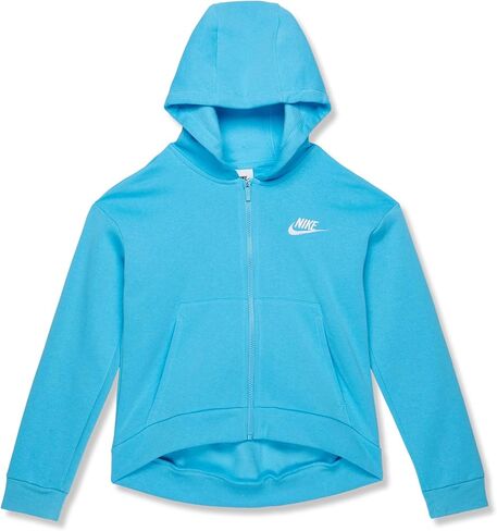 Nike Girl's Sportswear Club Fleece Full Zip Hoodie (Little Kids/Big Kids) Baltic Blue/White M (10-12 Big Kid) in Saudi Arabia