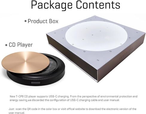 مشغل أقراص مضغوطة محمول مع بلوتوث، شاشة OLED، مشغل أقراص مضغوطة صغير الحجم قابل لإعادة الشحن للسيارة/الدراسة/السفر (T-CP8 أسود) in Kuwait