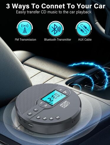2000mAh Rechargeable Discman CD Player:Walkman CD Player with Bluetooth FM Transmitter,Headphones,LCD Screen,AUX,Built-in Speaker,USB-Portable Personal CD Player Anti-Skip Protection for Car in Saudi Arabia