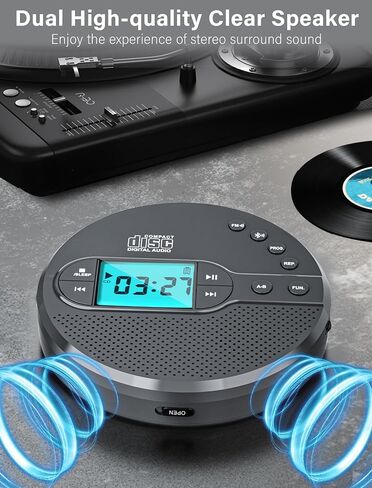 2000mAh Rechargeable Discman CD Player:Walkman CD Player with Bluetooth FM Transmitter,Headphones,LCD Screen,AUX,Built-in Speaker,USB-Portable Personal CD Player Anti-Skip Protection for Car in Saudi Arabia