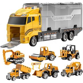 TEMI Toddler Toys for 3 4 5 6 Years Old Boys, Die-cast Construction Toys Car Carrier Vehicle Toy Set w/Play Mat, Kids Toys Truck Alloy Metal Car Toys Set for Age 3-9 Toddlers Kids Boys & Girls