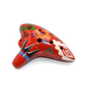 Ocarina Musical Instrument - Made with Clay - Non Toxic - Non Plastic - Handmade with Clay - HandPainted Red - Red Whistles - Flutes