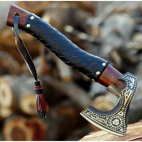 SHINY CRAFTS-Viking Axe Bearded Axe Tomahawk Birthday Gifts-1 Axe Only Handmade Carbon Steel Viking Axe,Valentine's Day Gift, Leather Sheath (VBA 01)