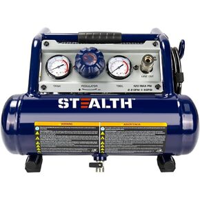 Stealth 2 Gallon Ultra Quiet Air Compressor, 3/4 HP Oil-Free Peak 125 PSI 60 Decibel Air Compressor,2.8 CFM @ 40 PSI 1.8 CFM @ 90 PSI Silent Portable Long Life Electric Air Compressor for Garage