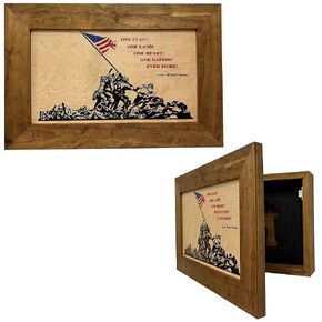 Hidden Gun Storage Cabinet with Iwo Jima Flag Raising by Bellewood Designs