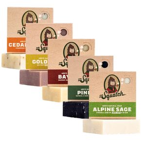 Dr. Squatch All Natural Bar Soap for Men, 5 Bar Variety Pack - NEW Coconut Castaway, Wood Barrel Bourbon, Fresh Falls, Birchwood Breeze, Gold Moss