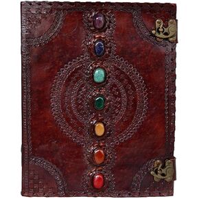 TUZECH Leather Journal Book Seven Chakra Medieval Stone Embossed Handmade Book of Shadows Notebook Office Diary College Book Poetry Book Sketch Book 13 inches (Dark Brown)