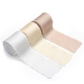 Altier Frayed Satin Silk Ribbon 1 inch x 10 Yards x 3 Rolls Blush Pink Dusty Rose Light Coffee Handmade Wedding Invitation Bridal Bouquets Gift Wrapping Basket Holiday Christmas Décor