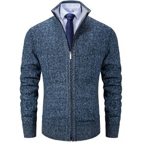 XinYangNi Men's Sweaters Full Zip Slim Thick Knitted Cardigan Sweaters Jacket with Pockets