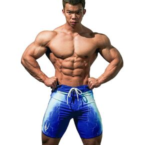 FIED IFBB 15inch Mensphysique Board-Shorts Posing Trunks Competition Swim Summer NPC (32, JovenThunder_Blue)