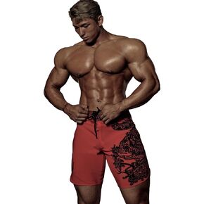 FIED V6 IFBB New Rule Mensphysique Board-Shorts Posing Trunks Competition Swim Summer NPC (30, Dragon_RED)