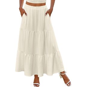 Zeagoo Skirts for Women Summer Boho Casual Maxi Flowy Elastic High Waist A-Line Tiered Swing Floral Long Skirts with Pockets