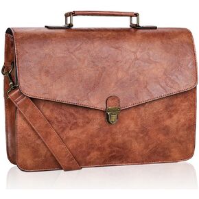 ESTARER Mens Leather Briefcase 15.6 Inch Laptop Messenger Bag, Slim Computer Shoulder Bag Professional Office Satchel for Work Business, Brown in Saudi Arabia