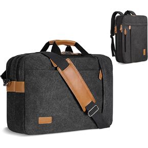 ESTARER 3 In 1 Laptop Computer Bag for Men, 17-17.3 Inch Laptop Messenger Bag for Business/Work/Travel, Convertible Backpack Briefcase Water resistant Canvas Laptop Backpack (Grey)