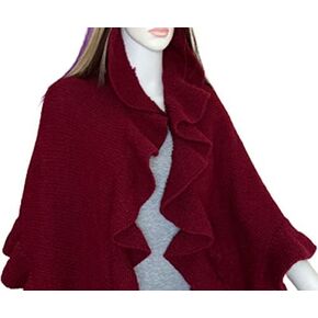 Burgundy Wool Three Sides Ruffled Shawl in Kuwait