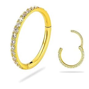 SmileBelle 14K Gold Hinged Titanium Nose Rings Hoop for Women 20G, 316L Surgical Steel Clicker Septum Ring, Hoop Huggie Earring for Upper Lobe Cartilage Helix Piercing Jewelry (8mm-20g)