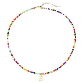 Cute Handmade Colorful Initial Necklace - Trendy Beaded Choker Necklace for Women Teens, Gold Letter Choker Necklace for Women Jewelry Gifts Best Friend (Sweet Color, M)