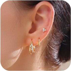 Earrings Gold Hoop Earrings 14K Gold Earrings for Women Pierced Earrings Cartilage Earrings Hypoallergenic Women's Earrings Multi-Pierced Earrings Gifts for Women (Gold) in Saudi Arabia