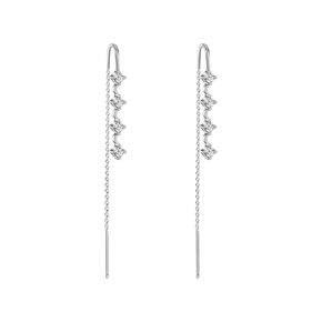 CZ Moon Threader Earrings-Silver Cubic Zirconia Earrings Long Dangle Earrings for Women Dainty Wedding Earrings Drop Bride Earrings for women Trendy