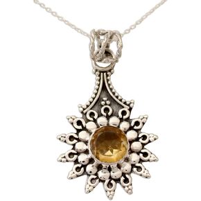 NOVICA Artisan Handmade Citrine Pendant Necklace .925 Sterling Silver Yellow India Birthstone 'Star of Jaipur'