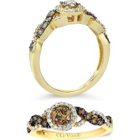 LE VIAN 3/4 Carat Diamond Halo Crossover Band Ring for Women in 14k Yellow Gold (G-H/Fancy Brown Color, VS2-SI1, cttw) Engagement Promise Ring Size 4 to 10.5 by LeVian