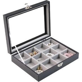 Stratalife Ring Holder Small Jewelry Box Ring Display Case Cute Ring Box Ring Organizer With Clear Lid Jewelry Box for Women Girls Christmas Gift Beige