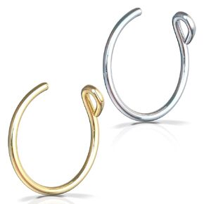 Thin Fake Nose Rings Set - 14k Gold Filled & 925 Sterling Silver Faux Nose Hoops - 22 gauge Clip-on Nose Rings Hoops - Set of 2 Fake Piercing Jewelry for Women - Comes with Gift Packaging