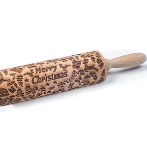 Embossed Rolling Pin, OLETNY Large Wood Textured Roller for Baking, Cookies, Decorative Pattern Rolling Pins, Christmas Gifts for Mother, Grandmother, and Friends