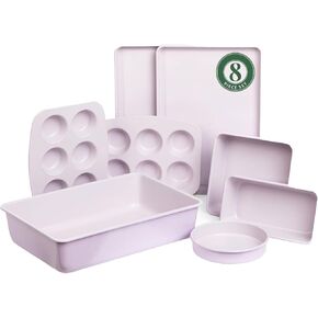 Larder & Vine 8-Piece Bakeware Set | Non-Stick Baking Set with Ceramic Finish | PFAS, PFOA, PTFE, and BPA Free Baking Essentials | Baking Sheets, Muffin Tins and Assorted Baking Pans | Limoncello
